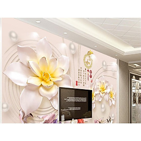 Tranh dán tường 3D hoa đá ngọc-cá trang trí phòng khách-phòng ngủ- Huyền Chi-chất liệu vải lụa  (Kích thước:tuỳ chọn)