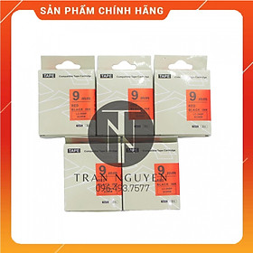 [Combo 5 cuộn] Nhãn in Tepra SC9RW (LC-3RBP) - Chữ đen nền đỏ 9mm x 8m - Hàng nhập khẩu