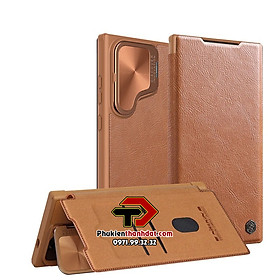 Bao da cho SamSung Galaxy S24 Ultra chính hãng Nillkin Qin Prop Leather có ngăn cài thẻ ATM, thẻ chung cư, chống sốc, có nắp đậy camera sau và chân chống - Hàng chính hãng