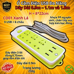 Ổ Cắm Điện Công Suất 2500W Có Chốt An Toàn Tiện Lợi, Chính Hãng, Ổ Cắm Điện USB Đa Năng Cao Cấp Chống Giật Dây Dài 0.9m – 1.1m và 1.8m