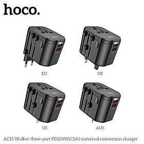 Ổ cắm du lịch nhật bản, quốc tế, đa năng sạc nhanh 20W có 1 ổ cắm + 2 cổng USB + 1 cổng typeC, 4 chân cắm US - UK - EU - AUS AC15 - Hàng chính hãng