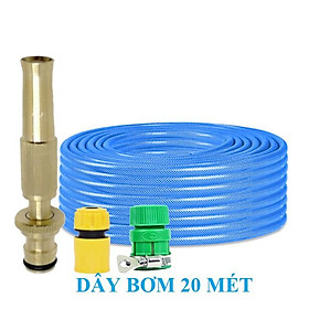 Bộ dây vòi xịt nước rửa xe, tưới cây . tăng áp 3 lần, loại 20m 206701-1 đầu đồng,cút,nối vàng+tặng mở chai