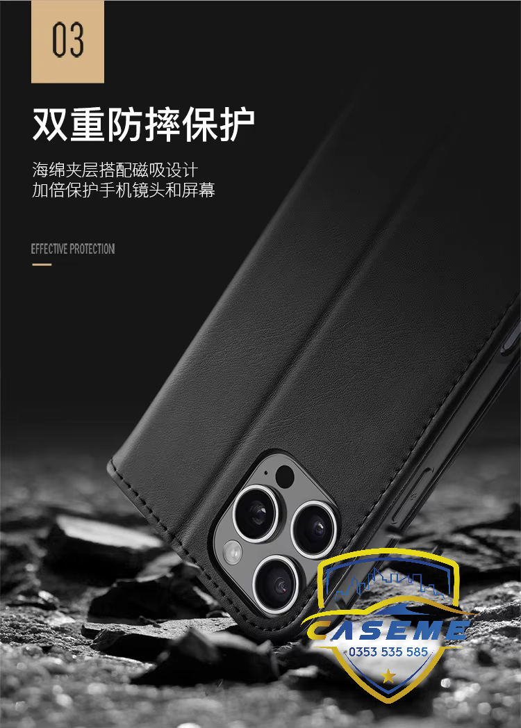 Bao da dạng ví dành cho iPhone 16 Pro Max, iPhone 16 Pro, iPhone 16 Plus, iPhone 16 hiệu Dux Ducis Hivo bảo vệ camera, có ví cải thẻ, chân dựng, chống sốc cao cấp - Hàng chính hãng.