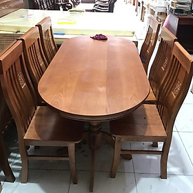 Bàn ăn ovan 6 ghế sồi màu