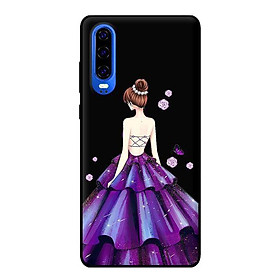 Ốp lưng in cho Huawei P30 mẫu Cô Gái Đầm Tím Nền Đen - Hàng chính hãng