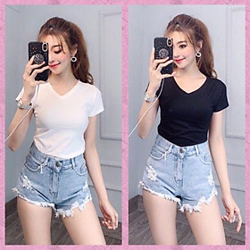 Áo thun cổ tim body thun lạnh hàng có size S,M,L
