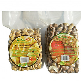 Combo hạt điều rang muối Natufoodvn | Túi 500gr vỏ lụa + túi 500gr không vỏ lụa