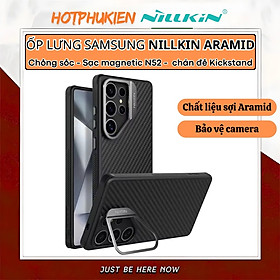 Ốp lưng Carbon Sợi Aramid từ tình chống sốc cho Samsung Galaxy S25 Ultra hiệu Nillkin Aramid Fiber Magnetic - Viền TPU chống va đập, chống bám bẩn, sạc không dây - Hàng nhập khẩu