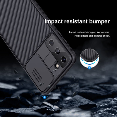 Ốp lưng cho Samsung Galaxy S21 Plus bảo vệ camera chống sốc hiệu Nillkin Camshield chống sốc cực tốt, chất liệu cao cấp, có khung & nắp đậy bảo vệ Camera - hàng chính hãng