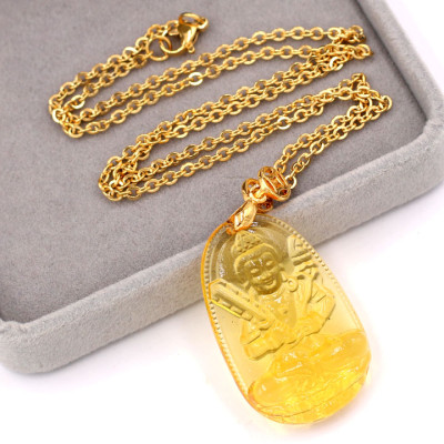 Dây chuyền phật Hư Không Tạng Bồ Tát - pha lê vàng 3.6cm DIVFBV6 - dây inox vàng - tuổi Sửu, Dần