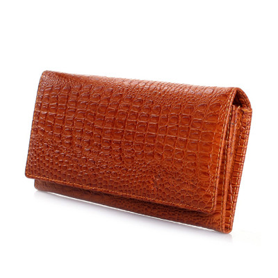 HJ3101-02-03-04 - Bóp nữ da thật vân cá sấu Huy Hoàng 2 gấp vân nhỏ màu da, đen, nâu, vàng bò