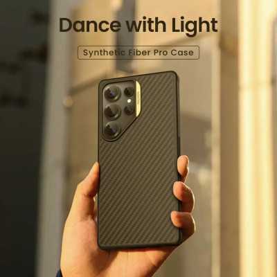 Ốp lưng Carbon Sợi Aramid từ tình chống sốc cho Samsung Galaxy S25 Ultra hiệu Nillkin Aramid Fiber Magnetic - Viền TPU chống va đập, chống bám bẩn, sạc không dây - Hàng nhập khẩu