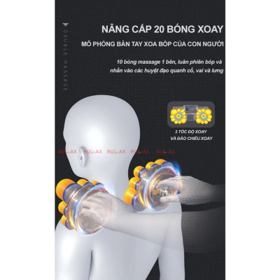 ￼Gối Massage Cổ Vai Gáy Rulax,Máy Massage Hồng Ngoại 2 Động Cơ Rung Kết Hợp 20 Bi Giảm Đau Nhức Hiệu Quả