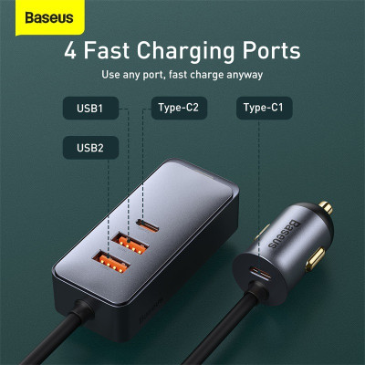 Tẩu sạc nhanh mở rộng 4 Port Baseus Share Together Extention Car Charger 120W (Extention up to 4 Port * 30W, QC/ PD/PPS Fast Charging) - Hàng Chính Hãng 