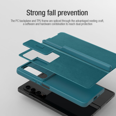 Case bao da chống sốc cho Samsung Galaxy Z Fold 4 trang bị nắp bảo vệ Camera và ngăn đựng S-Pen hiệu Nillkin Qin Pro (chất liệu da cao cấp, thiết kế thời trang cá tính) - Hàng nhập khẩu