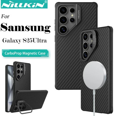 Ốp lưng cho Samsung Galaxy S25 Ultra 5G NILLKIN CarboProp Magnetic - sạc từ tính + giá đỡ xếp gọn - hàng chính hãng