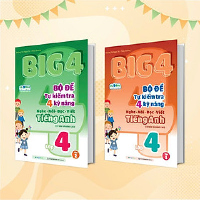 Sách Combo Big 4 Bộ đề tự kiểm tra 4 kỹ năng Nghe - Nói - Đọc - Viết (cơ bản và nâng cao) Tiếng Anh lớp 4