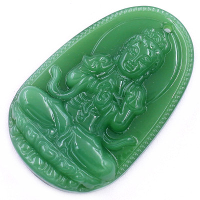 Mặt dây chuyền Phật Đại nhật như lai đá xanh 2.2 x 3.6cm ( size trung ) kèm vòng cổ dây dù xanh lá + móc inox, Phật bản mệnh