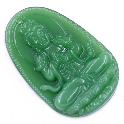 Mặt dây chuyền Phật Đại nhật như lai đá xanh 2.2 x 3.6cm ( size trung ) kèm vòng cổ dây dù xanh lá + móc inox, Phật bản mệnh