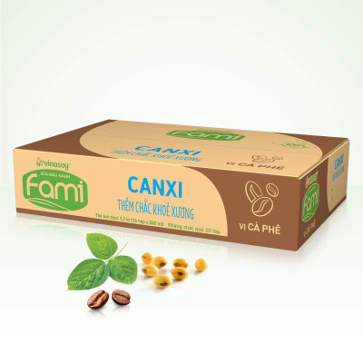 Thùng Sữa đậu nành Vinasoy Fami Canxi vị Cà Phê (200ml x 36 Hộp)