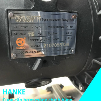 Bơm màng khí nén inox 1 in GODO QBY3-25APTFF