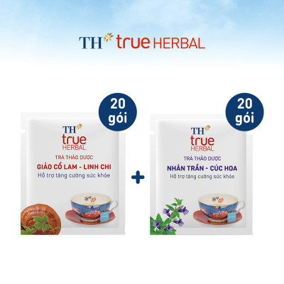Bộ 2 hộp trà thảo dược TH true HERBAL Giảo cổ lam – Linh chi & Trà Nhân trần – Cúc hoa (40 gói)