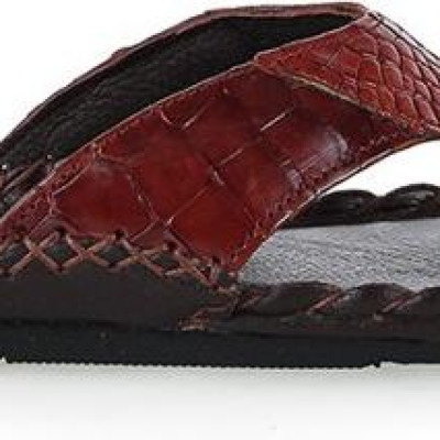Dép da cá sấu Huy Hoàng kiểu đan màu nâu đỏ HT7232