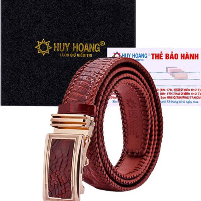 Thắt Lưng Nam Da Cá Sấu Đan Viền Huy Hoàng HT4241 - Nâu Đỏ