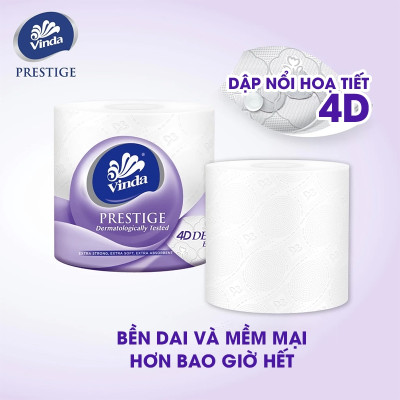 [MUA 2 LỐC GVS PRESTIGE 4D TẶNG 3 CUỘN + 1 MÓC KHÓA] Giấy vệ sinh cao cấp Vinda Prestige 4D 3 lớp (8 Cuộn)