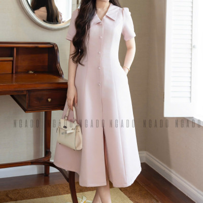 Đầm hồng cổ vest NGADO , đầm công sở , dự tiệc