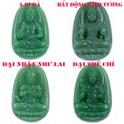 Mặt dây chuyền Phật Đại nhật như lai đá xanh 2.2 x 3.6cm ( size trung ) kèm vòng cổ hạt chuỗi đá đen + móc inox, Phật bản mệnh
