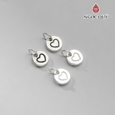 Charm bạc treo hình tròn họa tiết trái tim - Ngọc Quý Gemstones