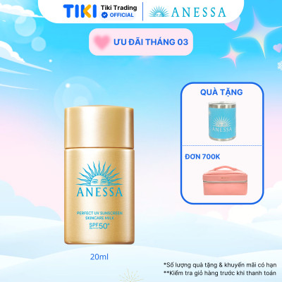 Kem chống nắng dạng sữa dưỡng da kiềm dầu bảo vệ hoàn hảo Anessa Perfect UV Sunscreen Skincare Milk SPF 50+ PA++++ 20ml
