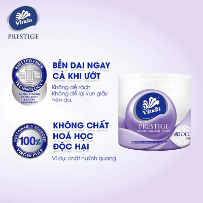 [MUA 2 LỐC GVS PRESTIGE 4D TẶNG 3 CUỘN + 1 MÓC KHÓA] Giấy vệ sinh cao cấp Vinda Prestige 4D 3 lớp (8 Cuộn)