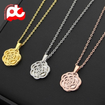 Dây chuyền nữ titan thời trang mặt hình hoa hồng phun cát thép không gỉ trangsucpt 3 màu DCNUT102