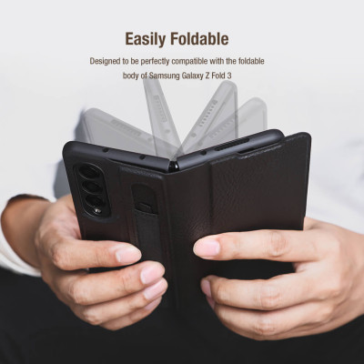 Case bao da leather chống sốc cho Samsung Galaxy Z Fold 3 trang bị ngăn đựng S-Pen hiệu Nillkin Aoge Leather Cover Case (bảo vệ máy cực tốt, chất liệu da thật cao cấp, thiết kế thời trang cá tính) - hàng nhập khẩu