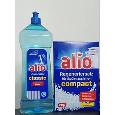 Combo chai nước làm bóng Alio 1 lít +hộp muối rửa bát 2kg