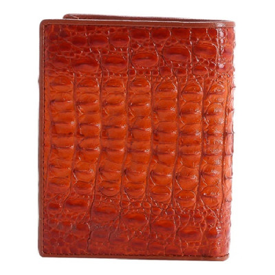 HJ2238 - Bóp nam Huy Hoàng da cá sấu nguyên con kiểu đứng màu vàng