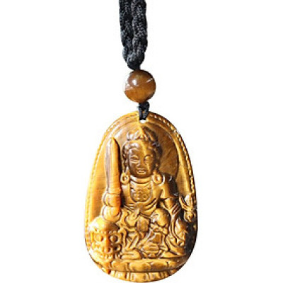 Mặt Dây Chuyền Văn Thù Bồ Tát Đá Mắt Hổ Ngọc Quý Gemstones GA97 (5 x 3 cm)