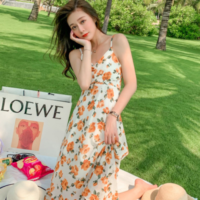 Đầm maxi 2 dây dễ mặc, chất voan mềm mát, họa tiết hoa vàng nhẹ nhàng nữ tính | MX057