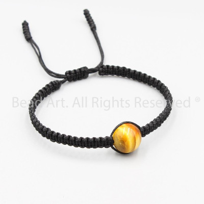 Vòng Tay Thắt Dây Mắt Hổ Màu Vàng 10MM, Thổ, Kim, Vòng Tay Phong Thuỷ, Chuỗi Hạt, Yoga S50 - Bead Art