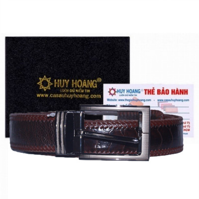 HC4459-63-67-71 - Thắt lưng nam da đà điểu Huy Hoàng đan viền 4P đầu kim màu đen, nâu đất, vàng bò, nâu đỏ