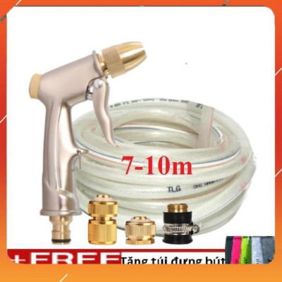Bộ dây vòi xịt nước rửa xe, tưới cây , tăng áp 3 lần, loại 7m, 10m 206701-1 đầu đồng,cút đồng+  túi đựng bút