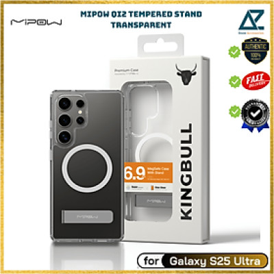 Ốp lưng có Chân Chống Sạc Từ Tính Mipow Qi2 Tempered Stand Transparent (Bayer Germany) cho Samsung Galaxy S25 Ultra_ Hàng Chính Hãng