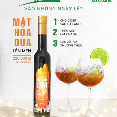 Mật Hoa Dừa Lên Men Cider SokFarm - Thức Uống Lên Men Dành Cho Phái Đẹp, Kích Thích Tiêu Hóa, Giảm Tích Tụ Mỡ Bụng, Giàu Chất Điện Giải Tự Nhiên - Chai 375 ml