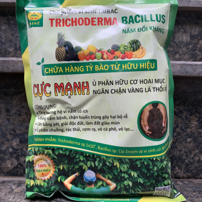 1kg Chế phẩm vi sinh Trichoderma TRIBAC. Nấm Đối Kháng cực mạnh. Ngăn chặn tuyến trùng, nấm bệnh gây vàng lá thối rễ. Ủ phân chuồng hoai mục