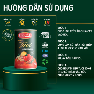 [SET TƯƠI TẮN] 2 Lon Xốt Lẩu Chua Cay Cicook 400G*2 + 1 Hôp Xốt Chấm Muối Ớt Xanh Đa Năng Cicook (5 Gói tặng 1) 210G