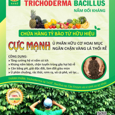 Combo 2 gói Chế phẩm vi sinh Trichoderma TRIBAC 1kg. Ủ phân rác bã hữu cơ hoai mục không mùi hôi. Đối kháng nấm hại, khống chế thối rễ. HSD: 2 năm