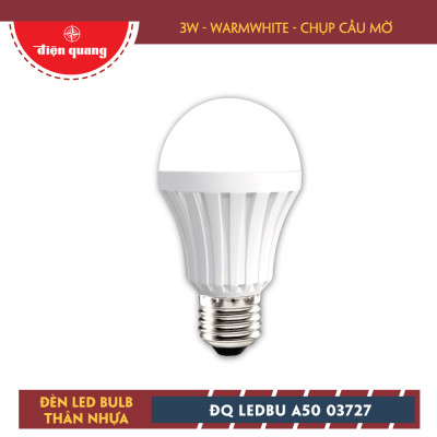 Đèn LED bulb thân nhựa Điện Quang ĐQ LEDBUA50 03727 (3W warmwhite chụp cầu mờ)