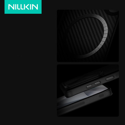 Ốp Lưng cho Samsung Galaxy S25 Ultra Nillkin Chân Chống Bảo Vệ Camera Vân Carbon - Hàng Chính Hãng